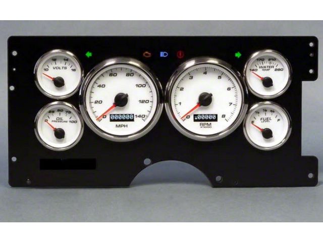1988-1994 Chevrolet-GMC Truck New Vintage USA 6 Gauge Performance Series Package - 140 MPH Programmable Speedometer with Tachometer, Oil Pressure, Water Temp, Fuel and Volt Meter - White