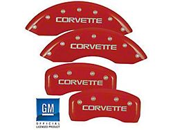 Brake Caliper Covers with Corvette Logo; Red; Front and Rear (88-96 Corvette C4)