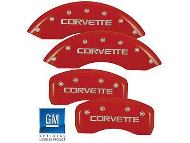 Brake Caliper Covers with Corvette Logo; Red; Front and Rear (88-96 Corvette C4)