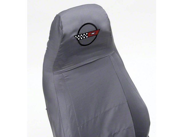 1989-1993 Corvette Seat Slip Covers Gray With Embroidered C4 Logo