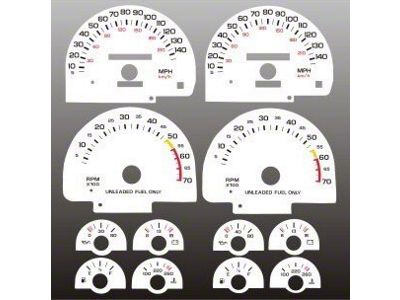 1990-1992 Camaro Chevrolet , ,White Face Gauge Instrument Cluster Overlay,140 MPH Speedometer