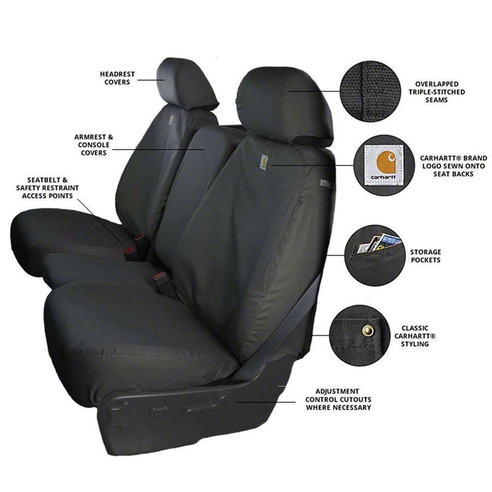 1996 2007C Chevy GMC 1500 Carhartt SeatSaver Custom Second Row Seat Covers Extended Cab With Solid Bench Seat With 2 Adjustable Headrests Gravel