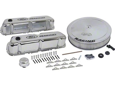 289/302/351W V8 Chrome Engine Dress-Up Kit with Black Emblems