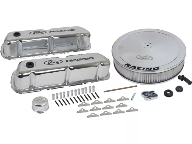 289/302/351W V8 Chrome Engine Dress-Up Kit with Black Emblems