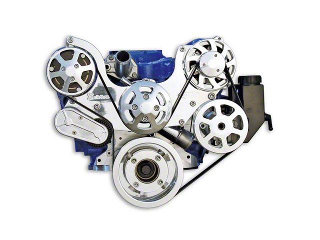 289/302/351W V8 S Drive Serpentine Pulley Kit with A/C and Power Steering, Machined Finish