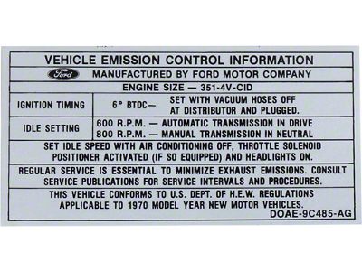 351-4v At.mt Emission Decal