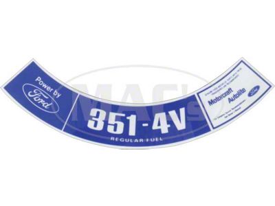 351-4v Reg Fuel Air Clnr Decal