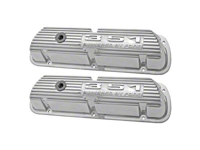 351 Powered By Ford Polished Aluminum Valve Cover - For351W engine