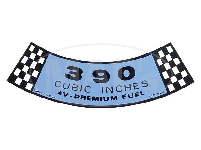 390 4BBL AIR CLEANER DECAL, Thunderbird, 1967