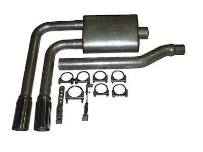 2.50-Inch Aluminized Dual Exhaust System with HVS Performance Muffer and Polished Tips; Middle Side Exit (80-96 5.0L F-150, F-250 w/ 2-1/4-Inch Exhaust at the Converter)