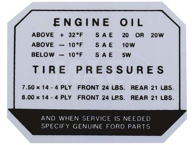 57-59 Icd Oil/tire Pressure