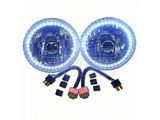 Redline Lumtronix 7-Inch Round White Diamond Single-Color White Halo Headlights with Blue Halogen Bulbs; Chrome Housing; Clear Lens