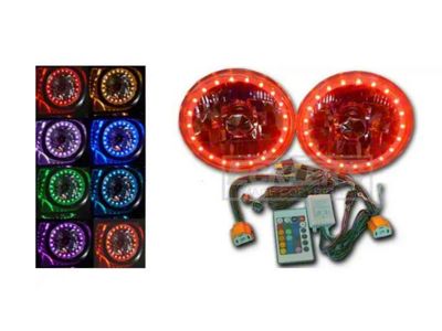 7 Round White Diamond Multi Color LED Halo Headlight