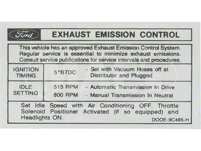 70 302-2V AT/MT Emission Decal 10/1 To 1/1