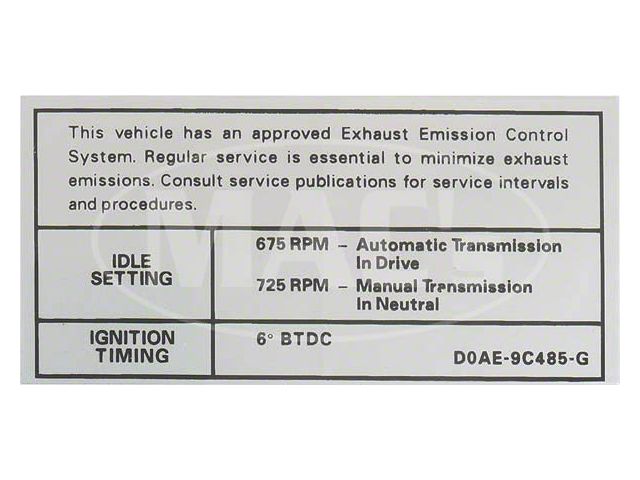 70 390-2V AT/MT Emission Decal Before 10/1