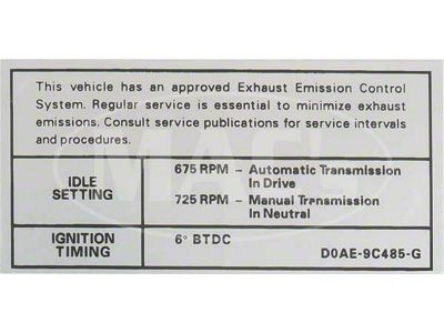 70 390-2V AT/MT Emission Decal Before 10/1