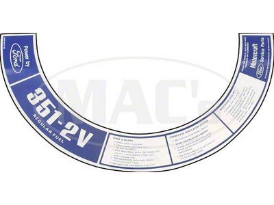72 351 2V Reg Fuel Air Cleaner Decal