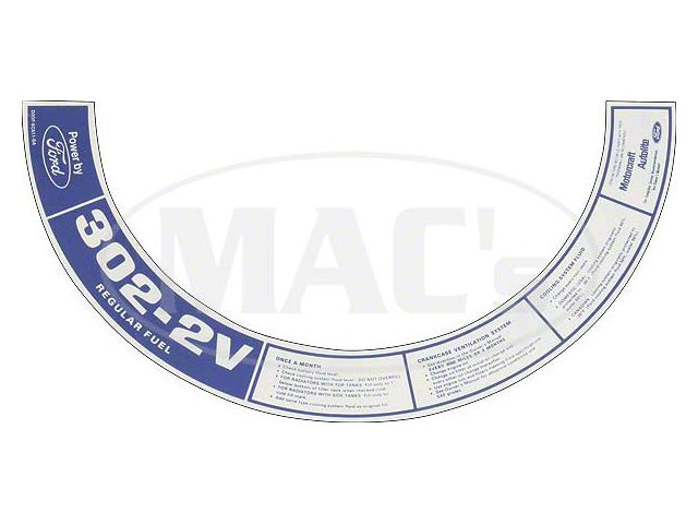 73 302 2V Reg Fuel Air Cleaner Decal