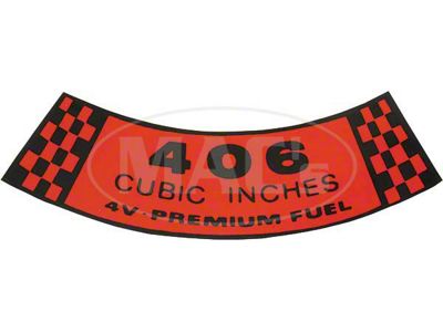 Air Cleaner Decal, 406 4V Premium Fuel, Galaxie, 1962-1963