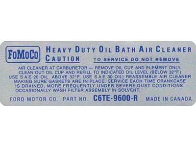 Air Cleaner Decal - For Oil Bath Type