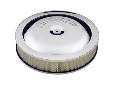 Air Cleaner Kit; Chrome; Embossed Chevy Logo; 14 In. Diameter; With Center Nut