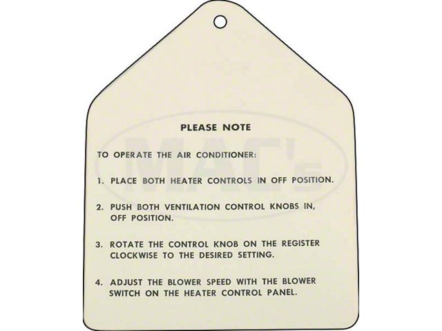 Air Conditioner Instruction Tag, Galaxie, 1960-1963