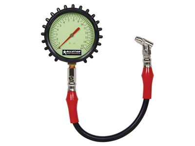 Allstar Performance Tire Pressure Gauge; 4.00-Inch; 0-15 PSI; Glow Face