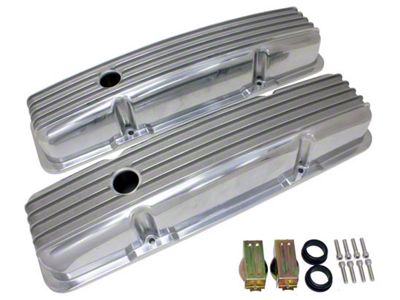 Aluminum Chevy Small Block 283-400 Short Valve Covers, Full Finned, Black