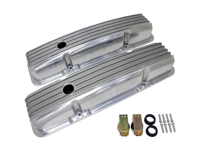 Aluminum Chevy Small Block 283-400 Short Valve Covers, Full Finned, Black