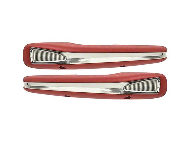 Arm Rest Pad, Deluxe With Stainless Steel Trim, Red, Pair, 1963-1964