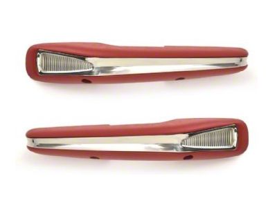 Arm Rest Pad, Deluxe With Stainless Steel Trim, Red, Pair, 1964-1965