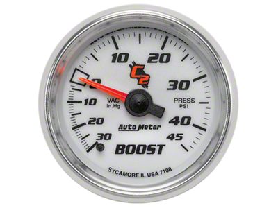 Auto Meter C2 Series 2-1/16-Inch Boost/Vacuum Gauge; 30 inHG / 45 PSI; Mechanical (Universal; Some Adaptation May Be Required)