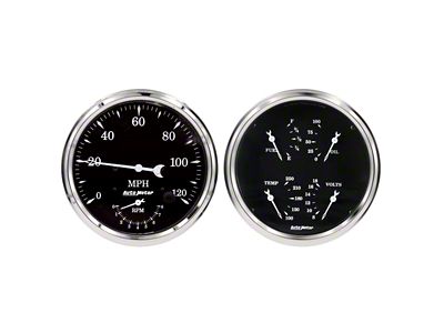 Auto Meter Old Tyme Black Series 5-Inch Quad and Tachometer/Speedometer Gauge Kit (Universal; Some Adaptation May Be Required)