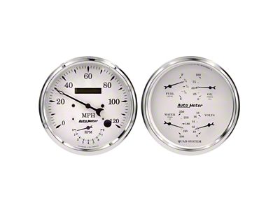 Auto Meter Old Tyme White Series 5-Inch Quad and Tachometer/Speedometer Gauge Kit (Universal; Some Adaptation May Be Required)