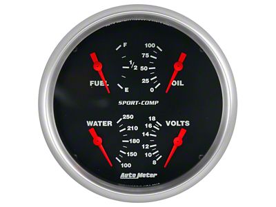 Auto Meter Sport-Comp Series 5-Inch Quad Gauge; 240 ohm Empty to 33 ohm Full (Universal; Some Adaptation May Be Required)