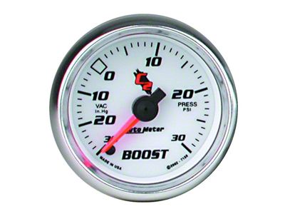 Auto Meter C2 Series 2-1/16-Inch Boost/Vacuum Gauge; 30 inHG / 20 PSI; Digital Stepper Motor (Universal; Some Adaptation May Be Required)