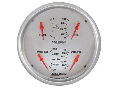 Auto Meter Ultra-Lite Series 5-Inch Quad Gauge; 0 ohm Empty to 90 ohm Full (Universal; Some Adaptation May Be Required)