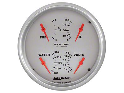 Auto Meter Ultra-Lite Series 5-Inch Quad Gauge; 240 ohm Empty to 33 ohm Full (Universal; Some Adaptation May Be Required)