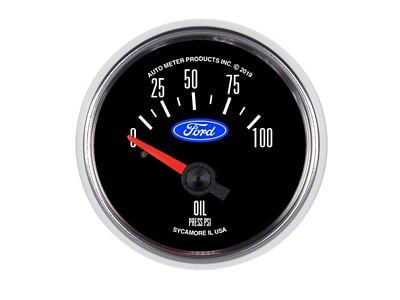 Autometer 2-1/16 Oil Pressure Gauge, 0-100 PSI - Ford Logo
