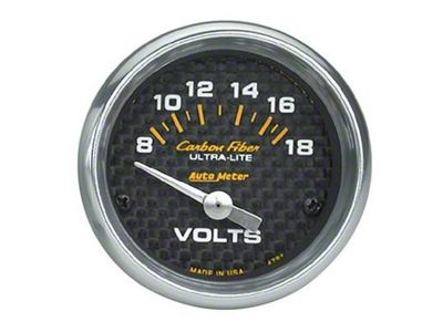 Auto Meter Carbon Fiber Series 2-1/16-Inch Voltmeter Gauge; 8-18V