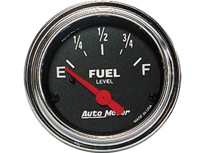 Auto Meter Traditional Chrome Series 2-1/16-Inch Fuel Level Gauge; 0 ohm Empty to 90 ohm Full