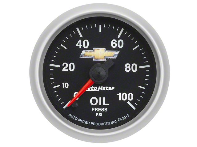 Autometer Oil Pressure Gauge, 2 1/16, 100Psi, Digital Stepper Motor, Chevy Gold Bowtie
