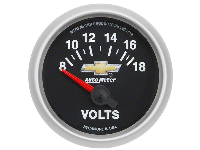 Autometer Voltmeter Gauge, 2 1/16, 18V, Electric, Chevy Gold Bowtie