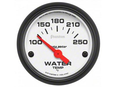 Auto Meter Phantom Series 2-1/16-Inch Water Temperature Gauge; 100-250 Fahrenheit