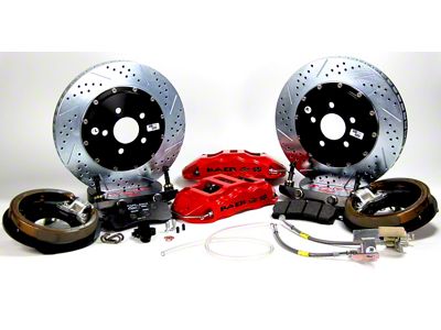 Baer Extreme+ Rear Big Brake Kit with 14-Inch Rotors; Hugger Orange Calipers (70-74 Firebird w/ OE Small Pattern 10/12-Bolt C-Clip Housing Ends)
