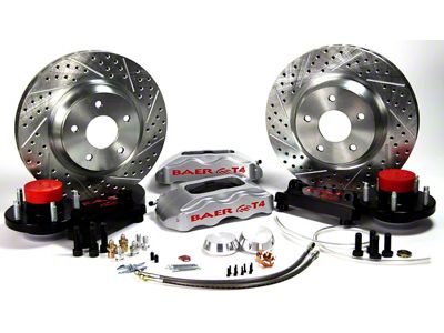 Baer Track4 Front Big Brake Kit with 13-Inch Rotors; Silver Calipers (72-73 Thunderbird w/ 74-79 Spindles; 74-79 Thunderbird)