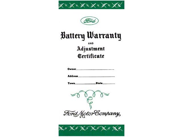 Battery Warranty Certificate - Ford Passenger