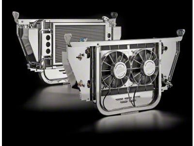 Be Cool Extreme Module Radiator Cooling System with Core Support; Silver/Black (1955 150, 210, Bel Air, Nomad w/ A/C, Manual Transmission & 700 HP LS Swap)