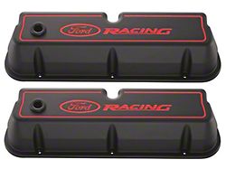 Black Crinkle Finish Die-Cast Aluminum Valve Covers with Red Ford Racing Emblems, 289/302/351W V8 (55-79 Ford Thunderbird)