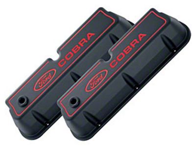 Black Crinkle Finish Die-Cast Aluminum Valve Covers with Red Cobrea Emblems, 289/302/351W V8